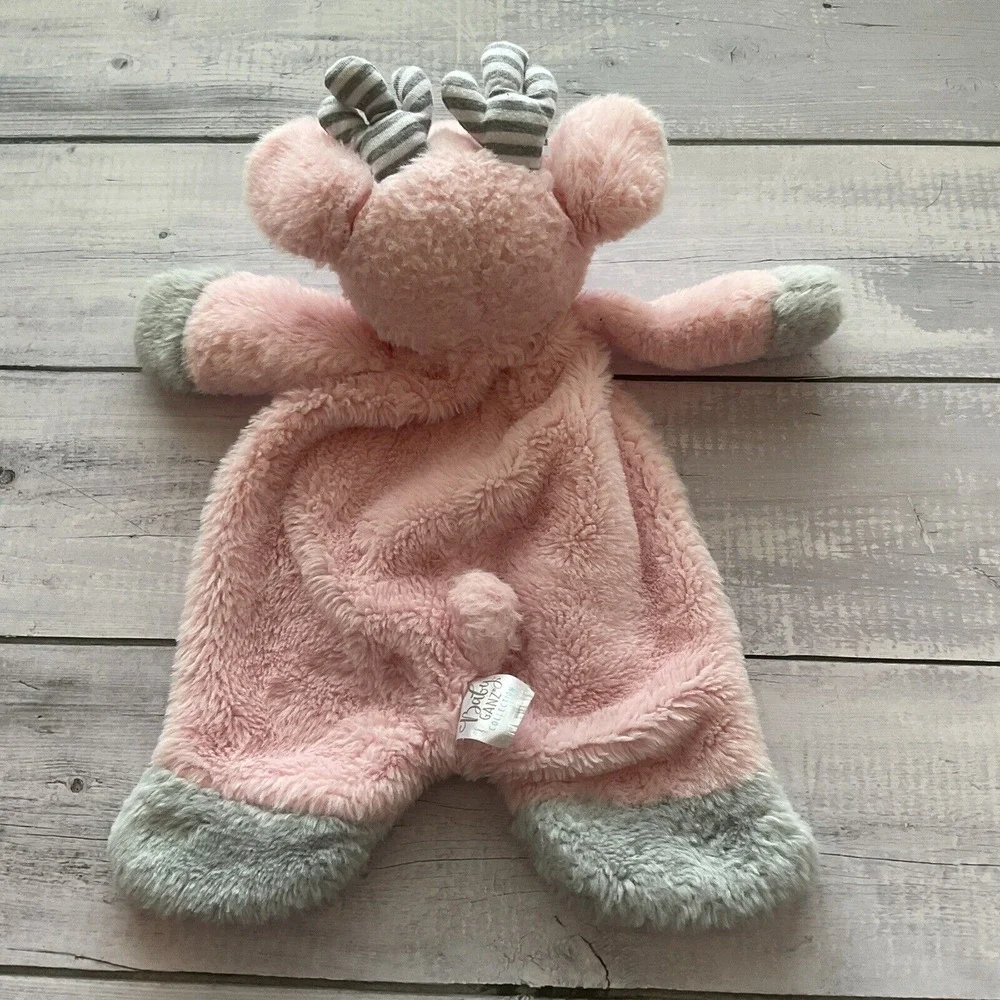 Baby Ganz Pink Reindeer Moose Lovey‎ Plush Baby Security Blanket